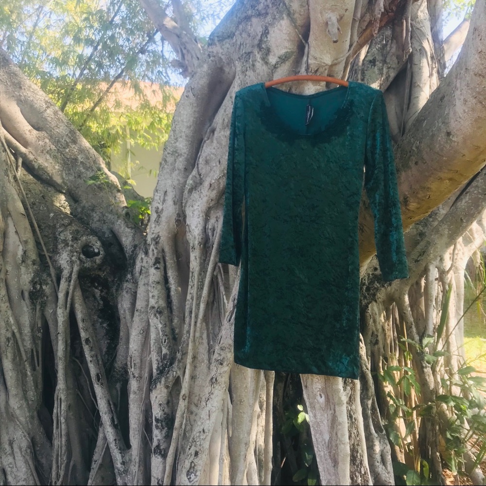 Vintage Retro 90’s Crushed Velvet Emerald Dress - Picture 5 of 6